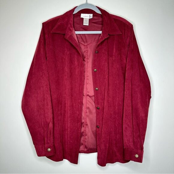 Susan Graver Style Red‎ Maroon Polyester Button Down Shacket Vintage VTG - Picture 1 of 6